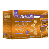 Drizzilicious frente del paquete sabor salted caramel mostrando diseño y porción