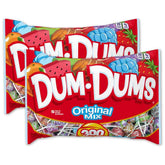 Dum Dums frontal del paquete mostrando cantidad y mezcla para fiestas