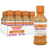 Dunkin' botella frontal con caramelo mostrando diseño y conveniencia