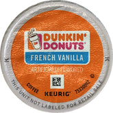 Dunkin' caja de K-Cups French Vanilla vista frontal con 16 cápsulas para conveniencia diaria
