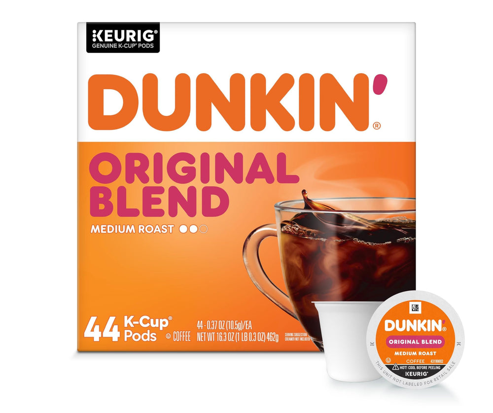 Dunkin’ caja frontal mostrando 44 cápsulas, conveniencia para el hogar