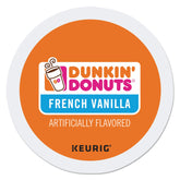Dunkin' caja frontal de K-Cup French Vanilla mostrando el diseño y beneficio de porciones individuales