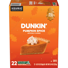 Dunkin' frente de la caja Pumpkin Spice mostrando diseño estacional y conveniencia