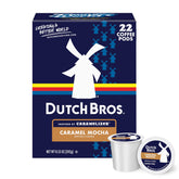 Dutch Bros caja frontal mostrando 22 cápsulas y sabor caramelo chocolate