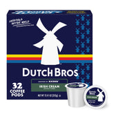 Dutch Bros caja frontal mostrando cápsulas y sabor Irish Cream, conveniencia inmediata