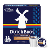 Dutch Bros caja frontal con 32 cápsulas mostrando marca y conveniencia