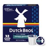 Dutch Bros caja frontal con 32 cápsulas mostrando conveniencia