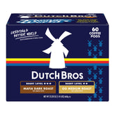 Dutch Bros frontal del paquete mostrando variedad y conveniencia