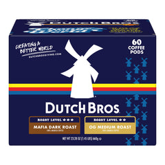 Dutch Bros frontal del paquete mostrando variedad y conveniencia