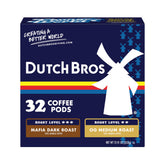 Dutch Bros Coffee frontal del paquete mostrando variedad de tuestes y cantidad