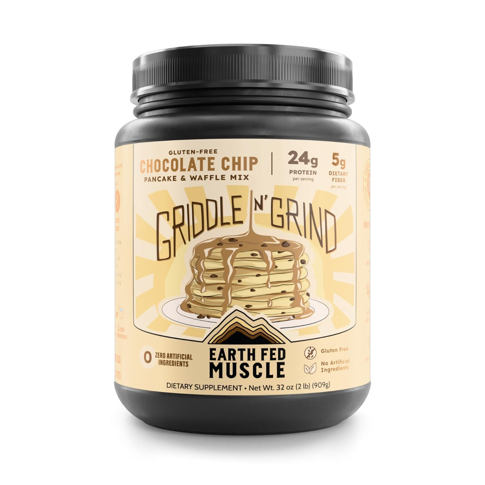 Earth Fed Muscle paquete frontal mostrando marca y beneficio proteico
