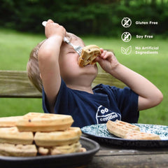 Earth Fed Muscle waffle esponjoso servido, fuente de proteína y fibra