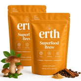 Earth Superfood Brew frente del empaque mostrando la presentación de 2 bolsas y el beneficio de conveniencia