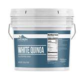 Earthborn Elements cubeta frontal mostrando quinoa blanca, almacenamiento seguro