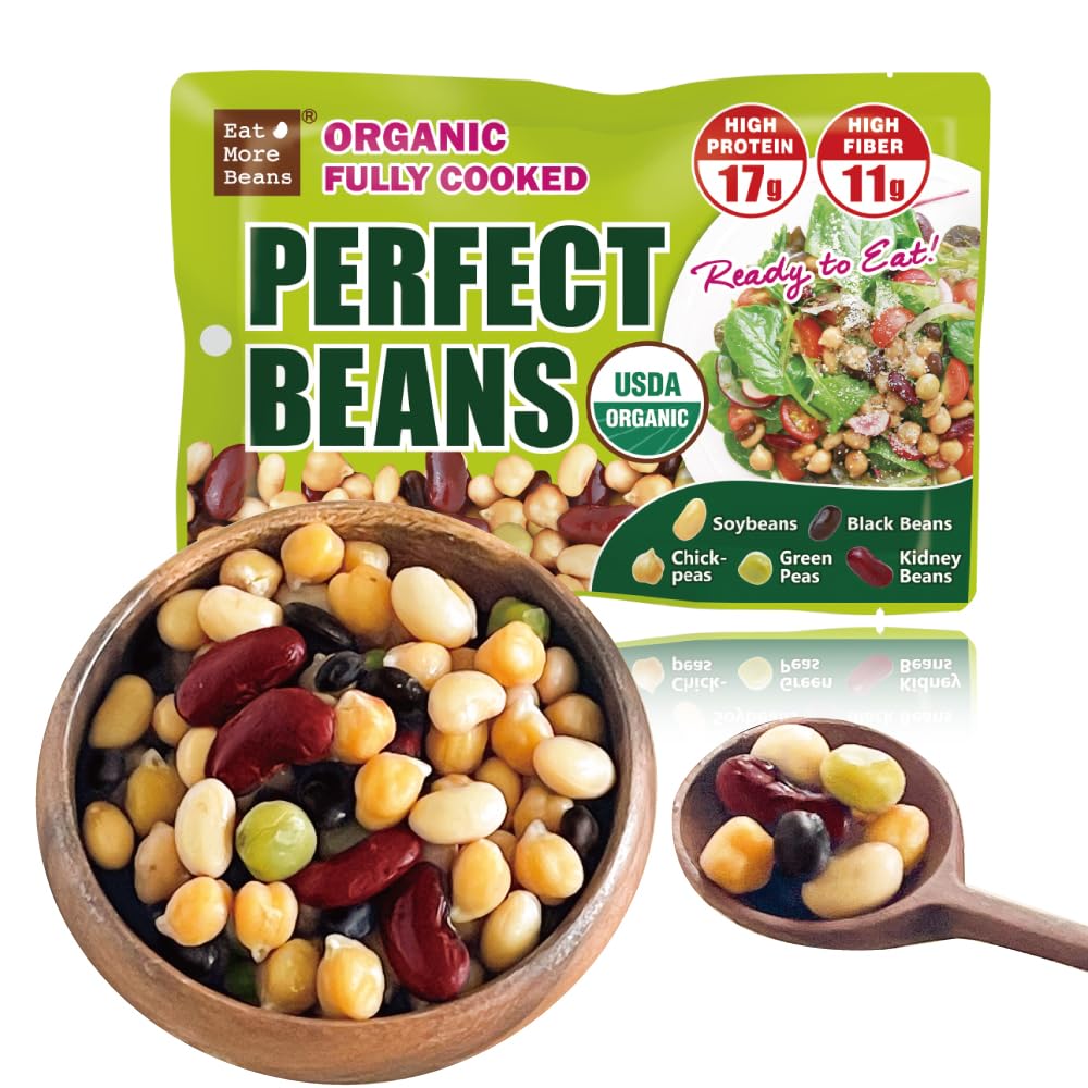 Eat More Beans vista frontal del empaque mostrando 12 packs y beneficios