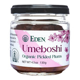 Eden Organic frasco frontal mostrando ciruelas umeboshi y aspecto artesanal