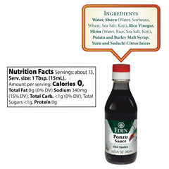 Eden Foods ponzu detalle de etiqueta ingredientes naturales sin aditivos