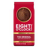 Eight O'Clock Coffee frente del paquete mostrando la etiqueta y frescura