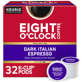 Eight O'Clock envase frontal que muestra 32 cápsulas y conveniencia inmediata