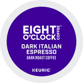 Eight O'Clock Coffee frente del paquete K-Cup mostrando marca y cantidad, conveniencia inmediata