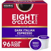 Eight O'Clock Coffee paquete frontal mostrando 96 cápsulas y conveniencia