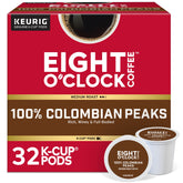 Eight O'Clock Coffee empaque frontal mostrando 32 cápsulas y practicidad