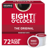 Eight O'Clock Coffee paquete frontal mostrando 72 cápsulas, práctico y fiable