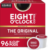Eight O'Clock Coffee caja frontal que muestra 96 cápsulas y conveniencia