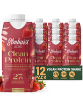 Elmhurst envase frontal Strawberries & Cream mostrando etiqueta y aporte proteico