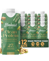 Elmhurst botella frontal mostrando etiqueta y beneficio de 27 g proteína