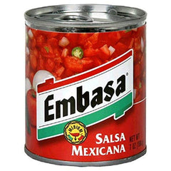 Embasa salsa mexicana lata frente mostrando etiqueta y uso práctico