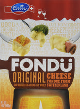 Emmi fondue envase frontal mostrando etiqueta y tamaño conveniente