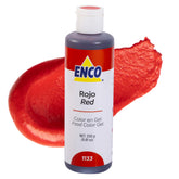 ENCO envase frontal del colorante rojo mostrando tamaño y etiqueta, facilita identificación