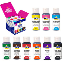 ENCO set frontal con las nueve botellas coloridas, solución práctica para repostería
