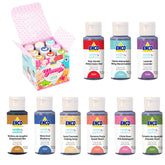ENCO frascos frontales del set Yummy Collection mostrando los nueve colores vibrantes