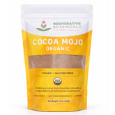 EnerHealth frasco Cocoa Mojo frente mostrando etiqueta clara y orgánica