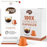 Espresso Italia caja frontal mostrando 100 cápsulas y ahorro