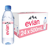 evian botella frente mostrando diseño y tamaño práctico para llevar