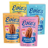 Evie's pack frontal mostrando las cuatro variedades y conveniencia para llevar