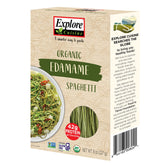 Explore Cuisine paquete frontal de edamame spaghetti mostrando formato y beneficios nutricionales