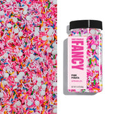 Fancy Sprinkles paquete frontal mostrando colores y marca para decorar postres