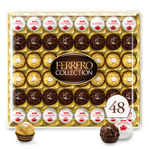 Ferrero Rocher caja frontal elegante mostrando 48 bombones y aspecto premium