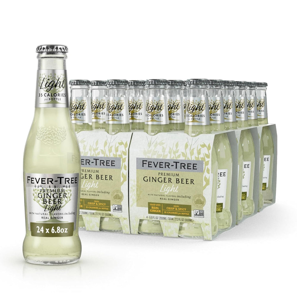 Fever-Tree Light Ginger Beer frontal mostrando botella de cristal y diseño premium