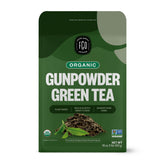 FGO empaque frontal del té gunpowder mostrando cantidad y sello orgánico, conserva frescura