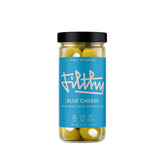 Filthy Food frasco frontal de aceitunas rellenas, presentación lista para cócteles