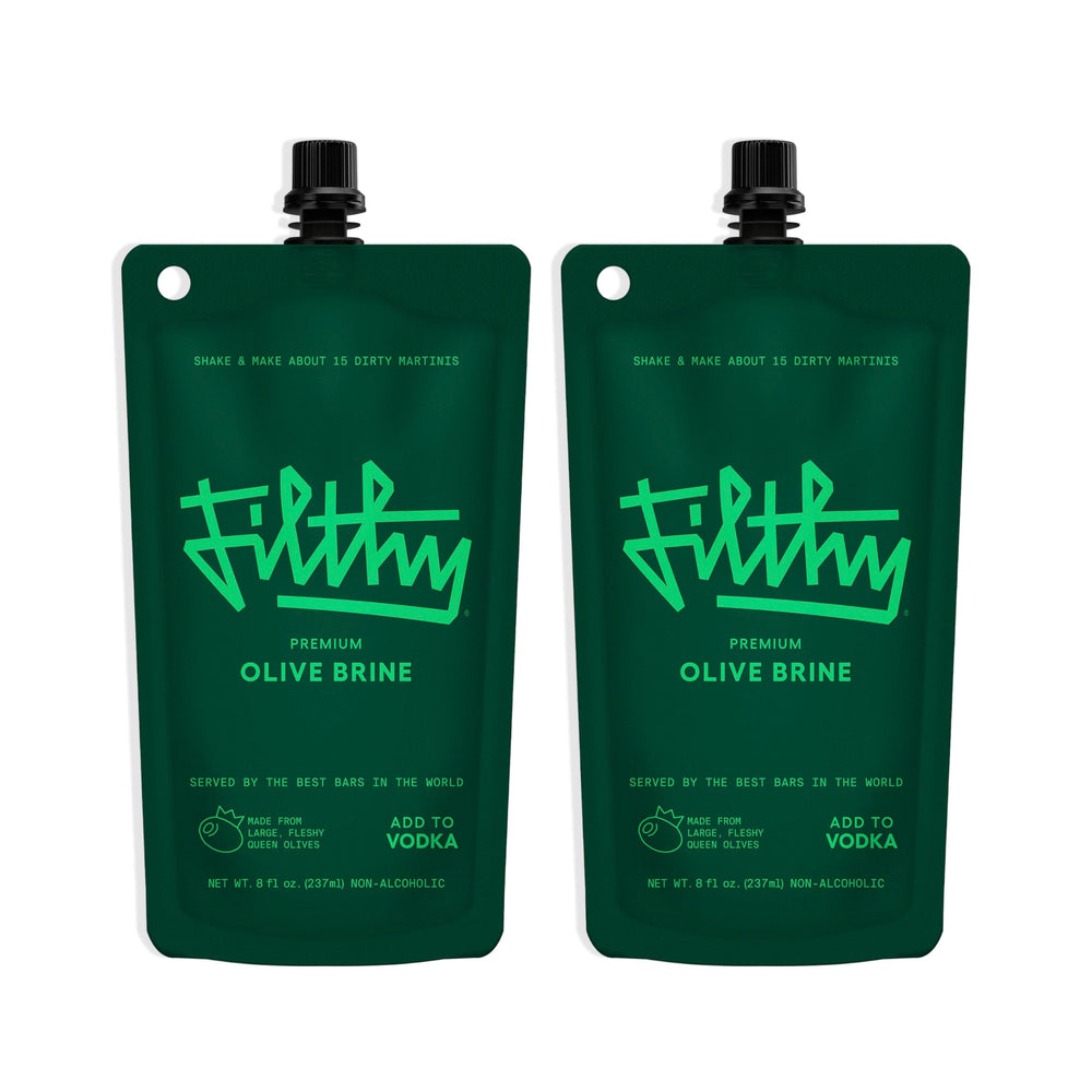 Filthy Olive Brine frontal del envase mostrando diseño y beneficio práctico