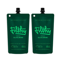 Filthy Olive Brine frontal del envase mostrando diseño y beneficio práctico