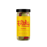 Filthy Food frasco frontal mostrando aceitunas rellenas, ideal para cocteles