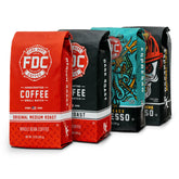 Fire Department Coffee pack frontal mostrando las cuatro bolsas y variedad