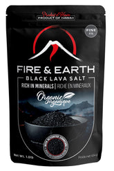 Fire & Earth envase frontal de sal negra lava muestra el producto